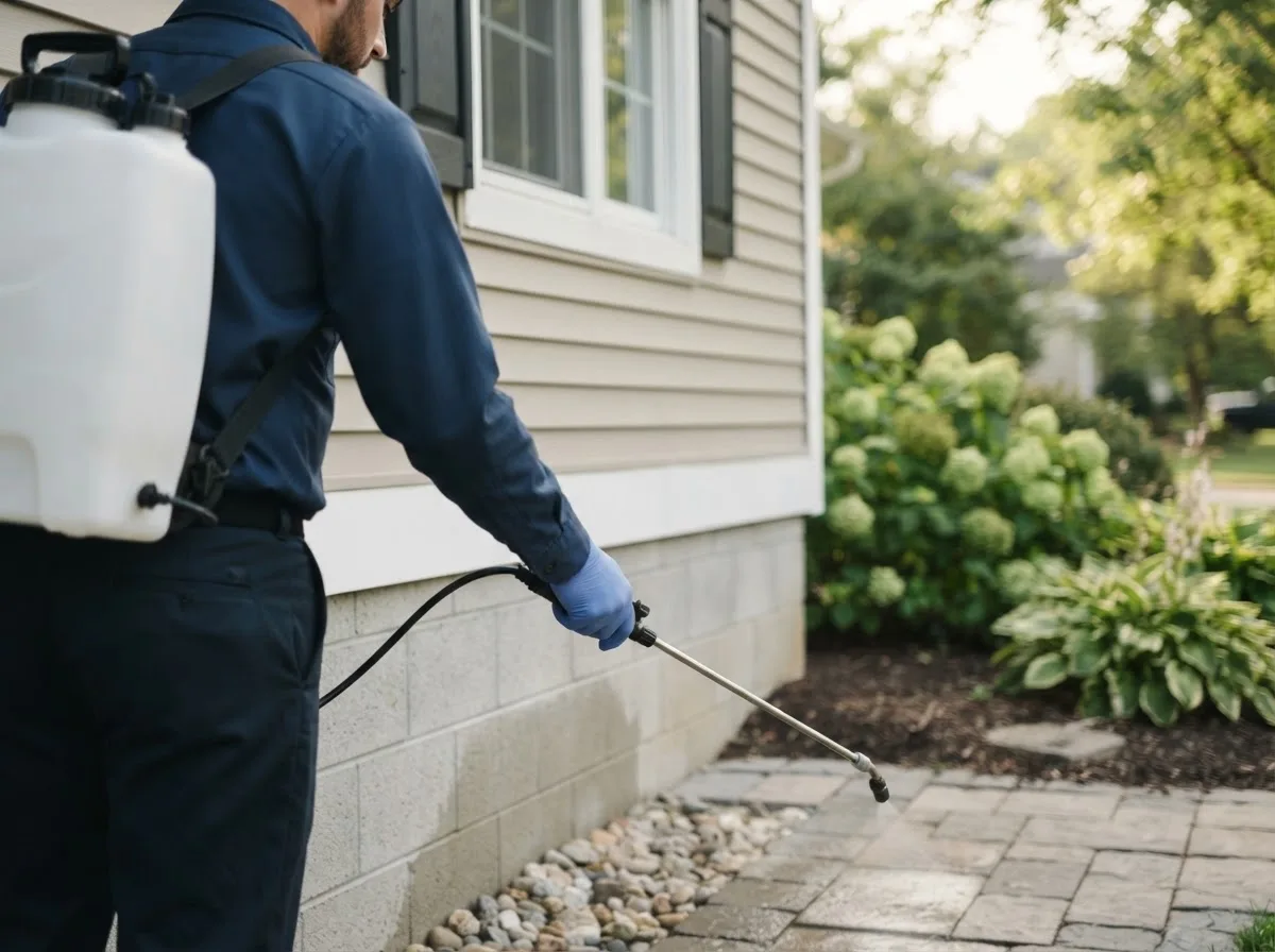 Pest control technician inspecting a home in Savoy, TX